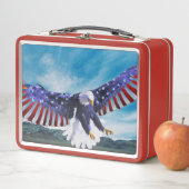 空に浮かぶ飛んでいるアメリカ国旗のワシ メタルランチボックス (インサイチュ)