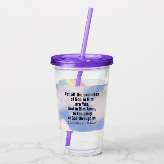 空に虹を感動的描く聖句かわいい アクリルタンブラー (裏面)