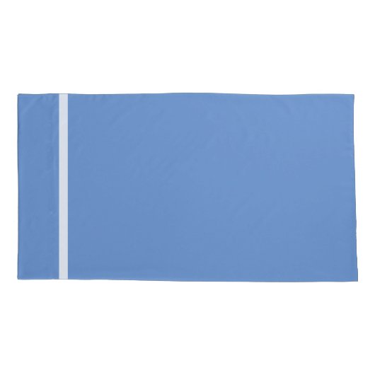 空に近い青の白のストライプのトリム 枕カバー (裏面-左)