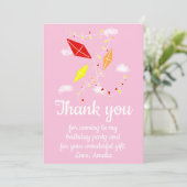 空に飛ぶピンクの女の子の誕生日 サンキューカード (スタンド正面)