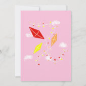 空に飛ぶピンクの女の子の誕生日 サンキューカード (裏面)