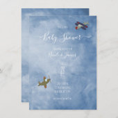 空に飛んでいるある飛行機の赤ちゃんシャワー 招待状 (正面/裏面)