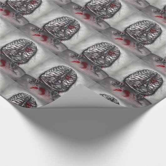 空のおりの人間は鳥のハートの恐怖ゴシックの芸術の骨を抜きます ラッピングペーパー (角)