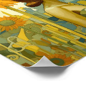 空のひまわりの美しい女性 ポスター (角)