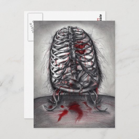 空のケージ解剖学の鳥のハート超現実的なホラーアート ポストカード (正面/裏面)