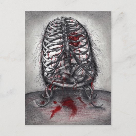 空のケージ解剖学の鳥のハート超現実的なホラーアート ポストカード (正面)