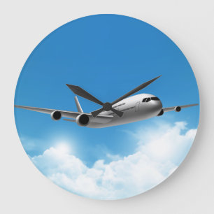 空のジェット機の飛行 ラージ壁時計