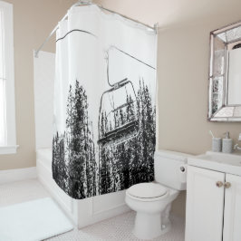 空のスキリフト//黒と白の冬 シャワーカーテン