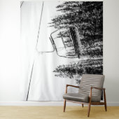 空のスキリフト//黒と白の冬 タペストリー (インサイチュ)