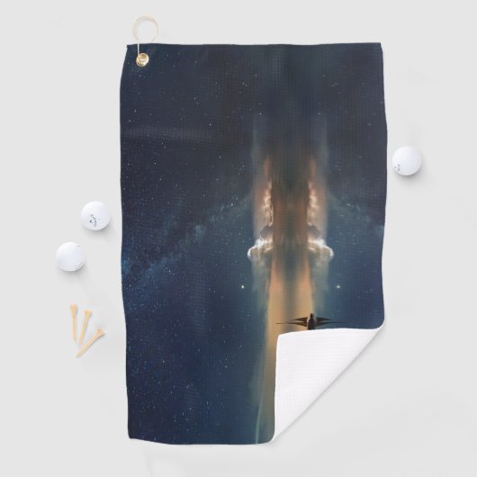 空のタオルに星と水の上に帆船 ゴルフタオル (インサイチュ)