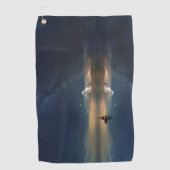 空のタオルに星と水の上に帆船 ゴルフタオル (正面)