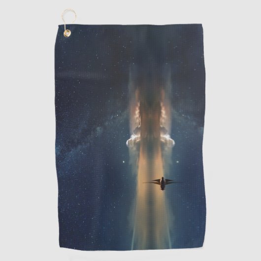 空のタオルに星と水の上に帆船 ゴルフタオル (正面)