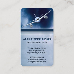 空のチャーターのパイロットの名刺の青のジェット機 名刺