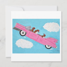 空のピンクのコンバーチブルカーに乗ったダックスフンド カード