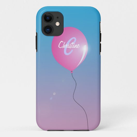 空のピンク色のバルーン名感動的モノグラム Case-Mate iPhoneケース (裏面)