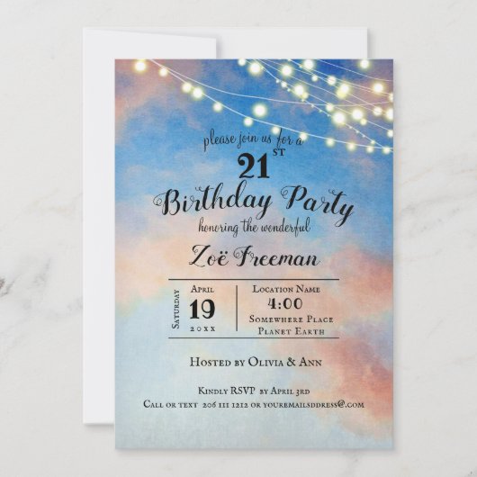 空のピンク色の雲 |青21歳の誕生日 招待状 (正面)