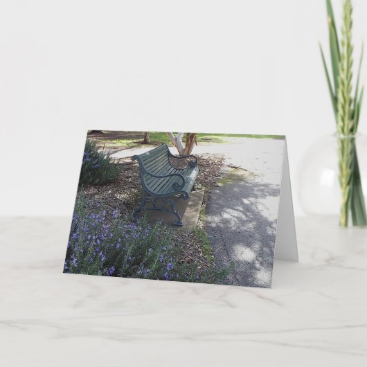 空のベンチとローズマリーの茂み サンキューカード (正面)