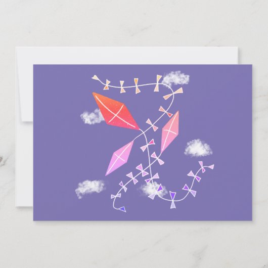 空の凧 紫の女の子 写真 誕生日 サンキューカード (裏面)
