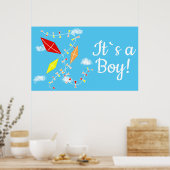 空の凧It's a Boy Baby Showerパーティー ポスター (キッチン)