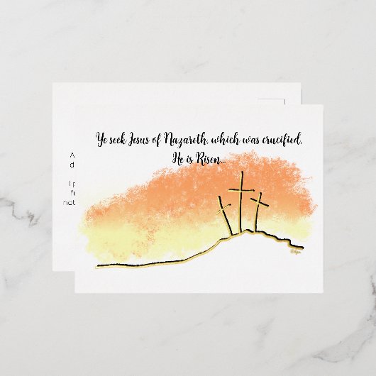 空の十字架彼はキリスト教の復活祭を復活させる 箔シーズンポストカード (正面/裏面)