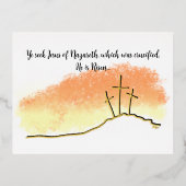 空の十字架彼はキリスト教の復活祭を復活させる 箔シーズンポストカード (正面)