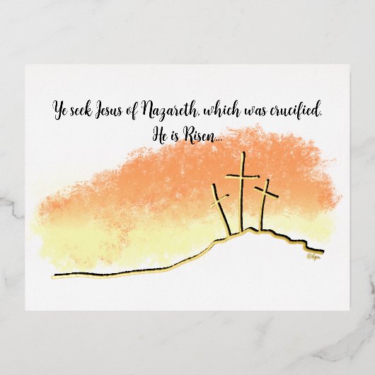 空の十字架彼はキリスト教の復活祭を復活させる 箔シーズンポストカード (正面)