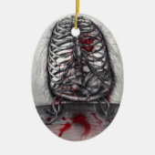 空の檻のリブ人間骨格ホラーオリジナルアート セラミックオーナメント (正面)