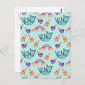 空の水彩模様に浮かぶ夢の猫 ポストカード (正面/裏面)