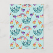 空の水彩模様に浮かぶ夢の猫 ポストカード (正面)