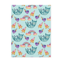 空の水彩模様に浮かぶ夢の猫