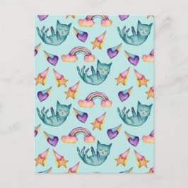 空の水彩模様に浮かぶ夢の猫 ポストカード