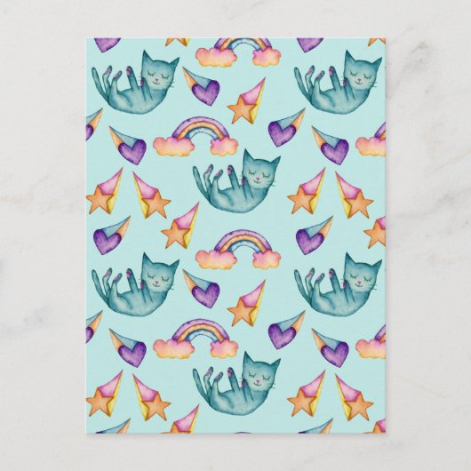 空の水彩模様に浮かぶ夢の猫 ポストカード (正面)