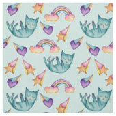 空の水彩画パターンで浮かんでいる夢みるような猫 ファブリック (見本)