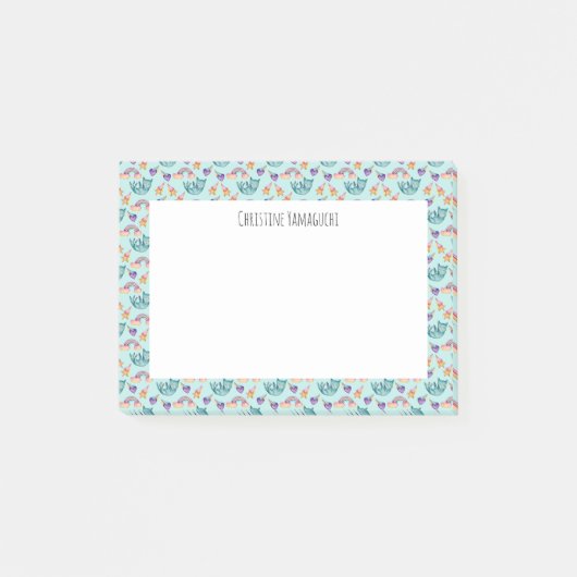 空の水彩画パターンで浮かんでいる夢みるような猫 ポストイット (正面)