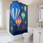 空の熱気球 – 追跡 – 青 シャワーカーテン (インサイチュ)