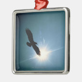 空の白頭鷲の飛行のシルエット メタルオーナメント (左)