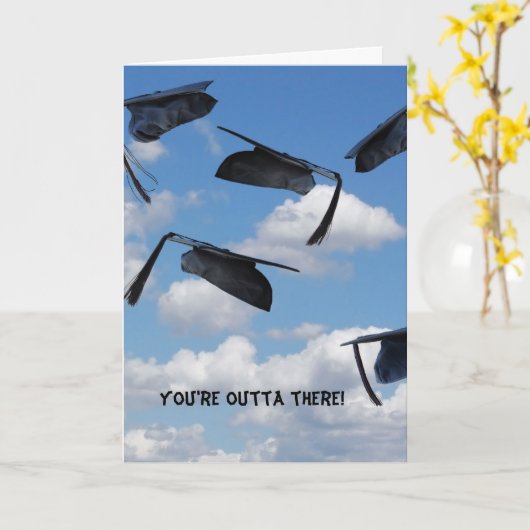 空の空中の卒業帽子 カード (黄色い花)