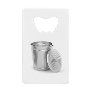空の金属ごみ箱 クレジットカード栓抜き