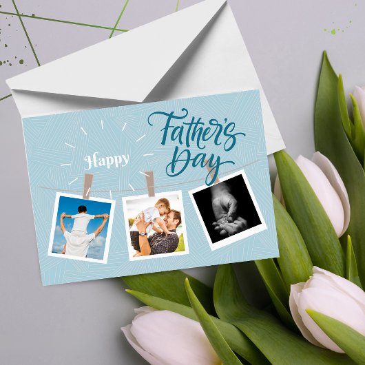 空の青いハッピー父の日写真グリーティングカード サンキューカード