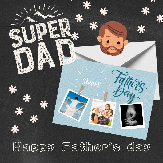 空の青いハッピー父の日写真グリーティングカード サンキューカード