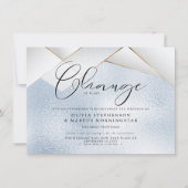 空の青いパールのファセット　延期されたウェディング 招待状 (正面)
