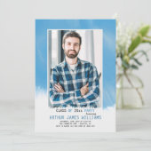 空の青いフレームの卒業招待状 招待状 (スタンド正面)