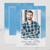 空の青いフレームの卒業招待状 招待状 (正面/裏面)