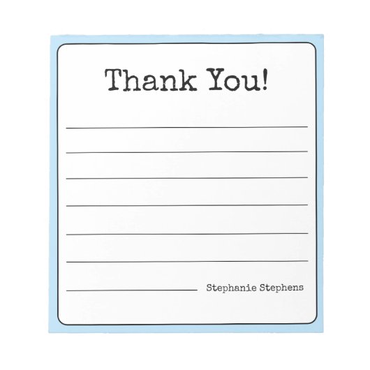 空の青いレトロ感謝あなたのお名前ライン入り ノートパッド (正面)