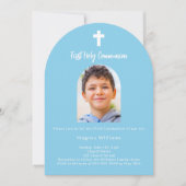 空の青い写真アーチの少年　初めての聖体拝領 招待状 (正面)