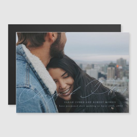 空の青い結婚式の日程変更スクリプト マグネット招待状 (正面/裏面)