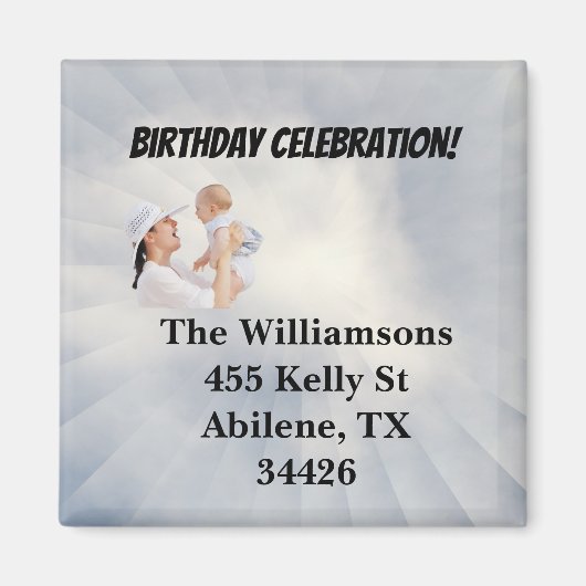 空の青い背景のベビーシャワー招待状 マグネット (正面)