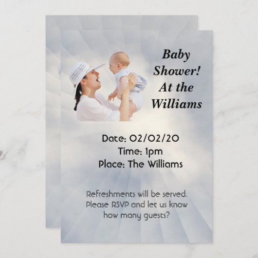 空の青い背景のベビーシャワー招待状 招待状 (正面/裏面)