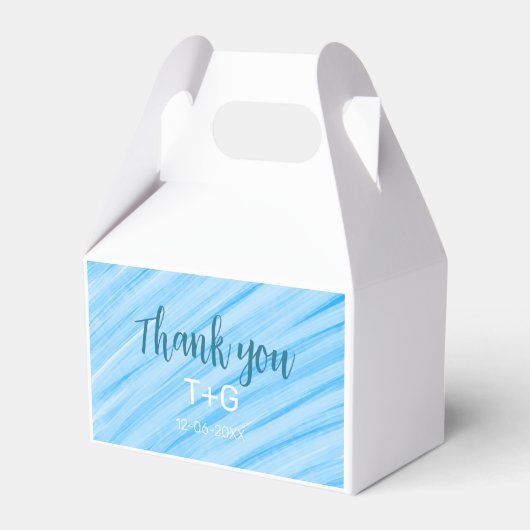 空の青い色の感謝のメッセージ カップルの名前と日付と年を追加するテキスト フェイバーボックス (正面サイド)