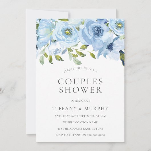 空の青い花のカップルシャワー 招待状 (正面)